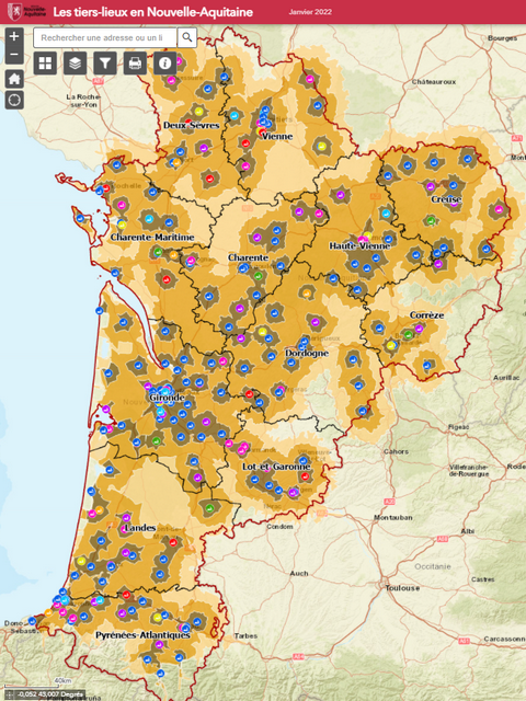 Carte interactive des tiers-lieux en Nouvelle-Aquitaine